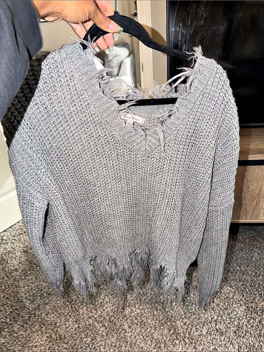 Love Tree Gray Distressed Crew Neck Sweater Size Medium